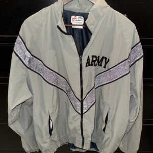 Vintage Skilcraft Army Grey PT Tracksuit Military Training Jacket Large Regular